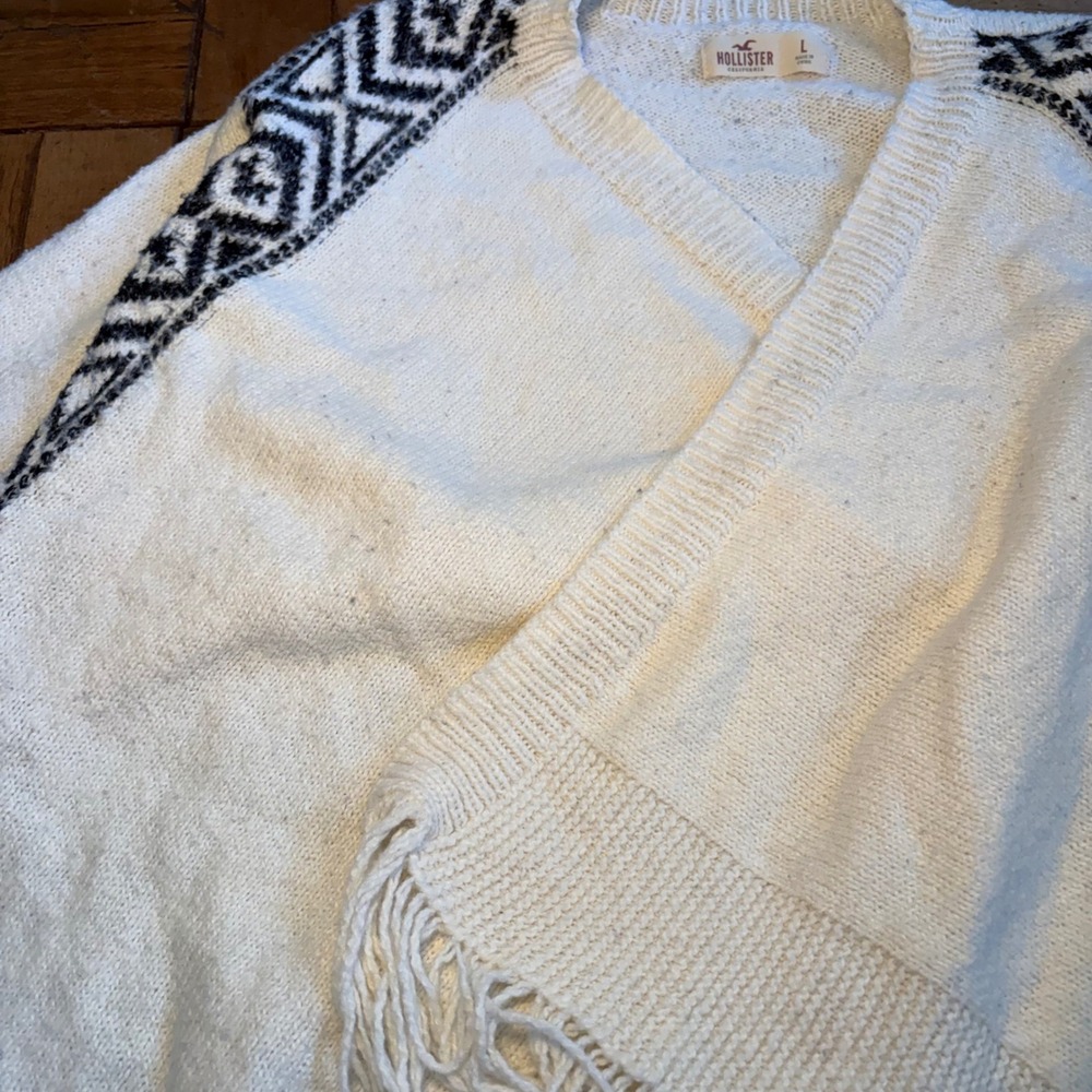 Hollister Womens Cream Aztec Fringe Open Front Cardigan Sweater Size L Boho - Picture 9 of 12